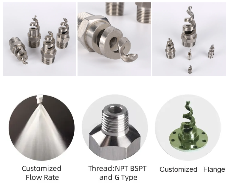 Spiral full cone spray nozzles