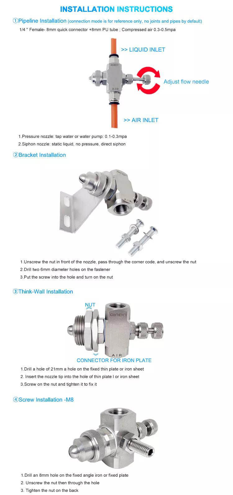 Air and water mixing spray nozzle